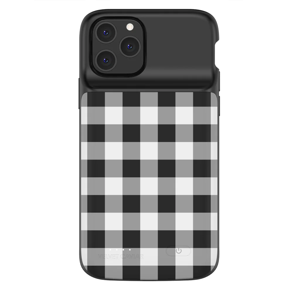 Black Gingham iPhone Charging Case - Image 29