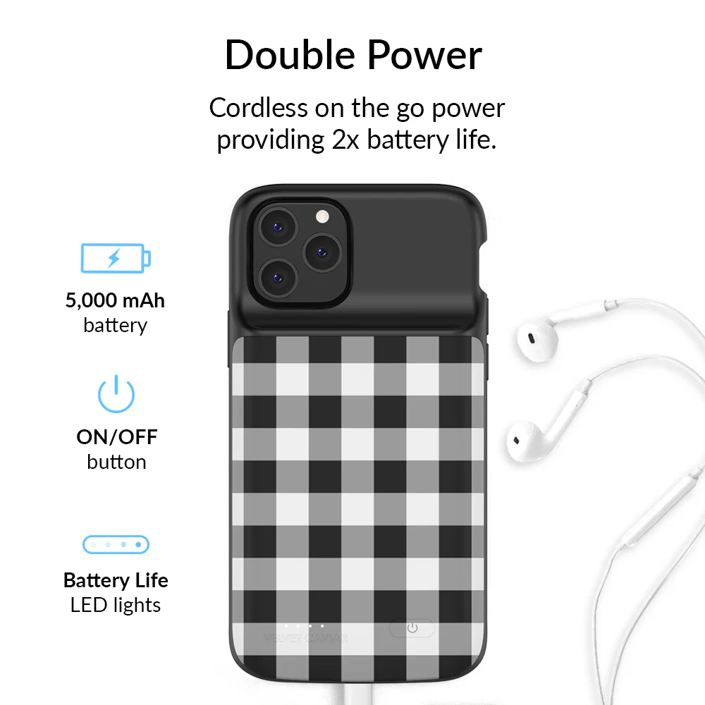 Black Gingham iPhone Charging Case - Image 38