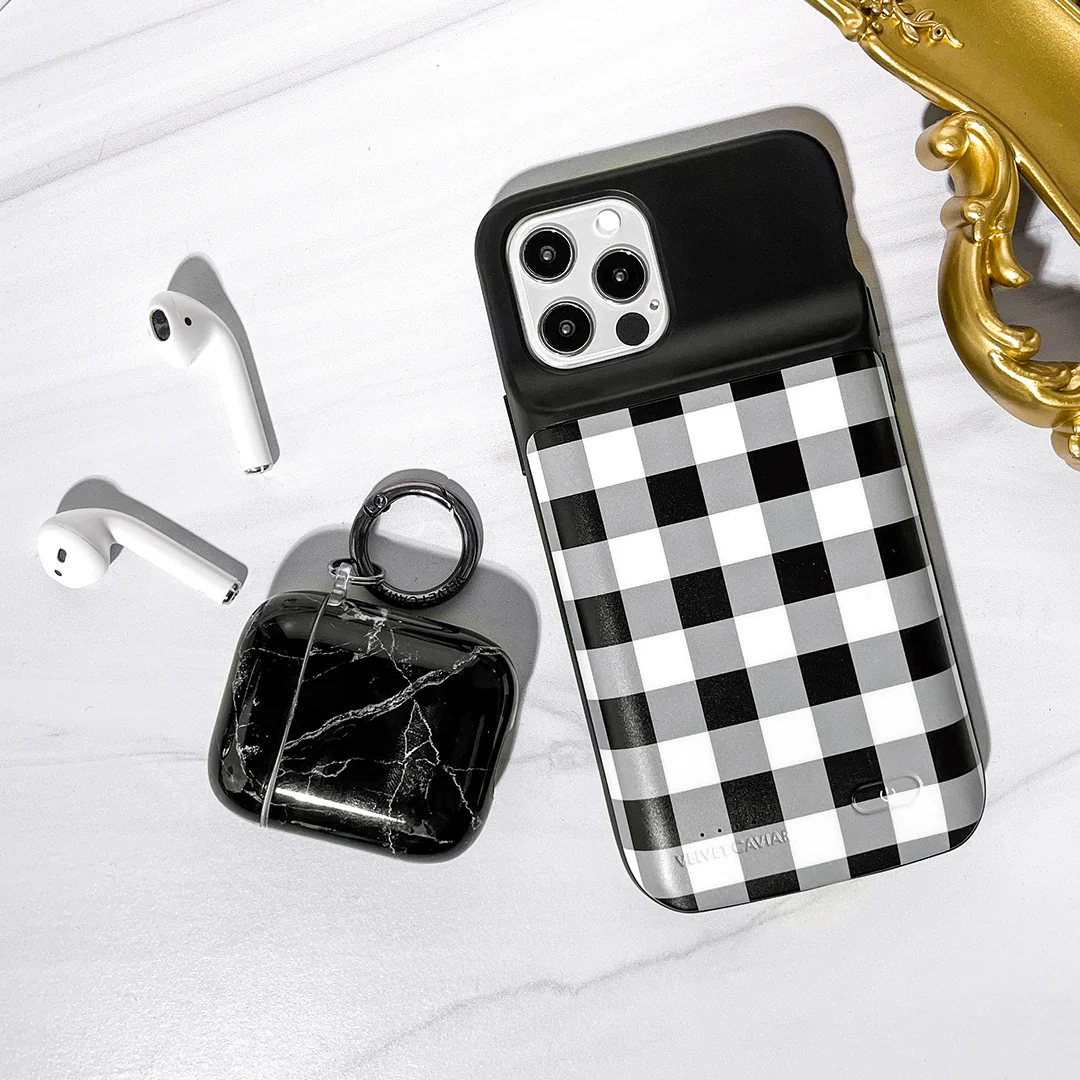 Black Gingham iPhone Charging Case - Image 51