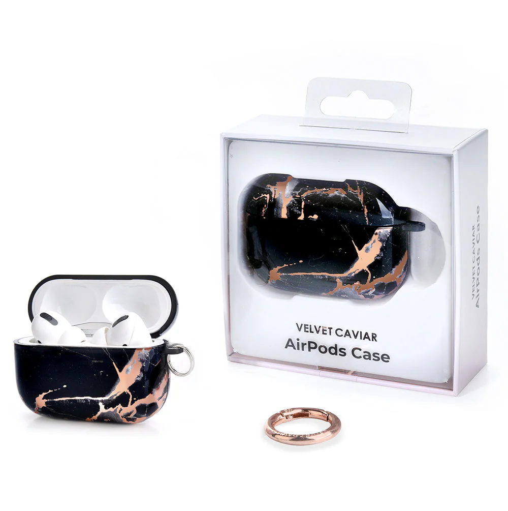 Black Marble Rose Gold Chrome AirPods Case - Image 12