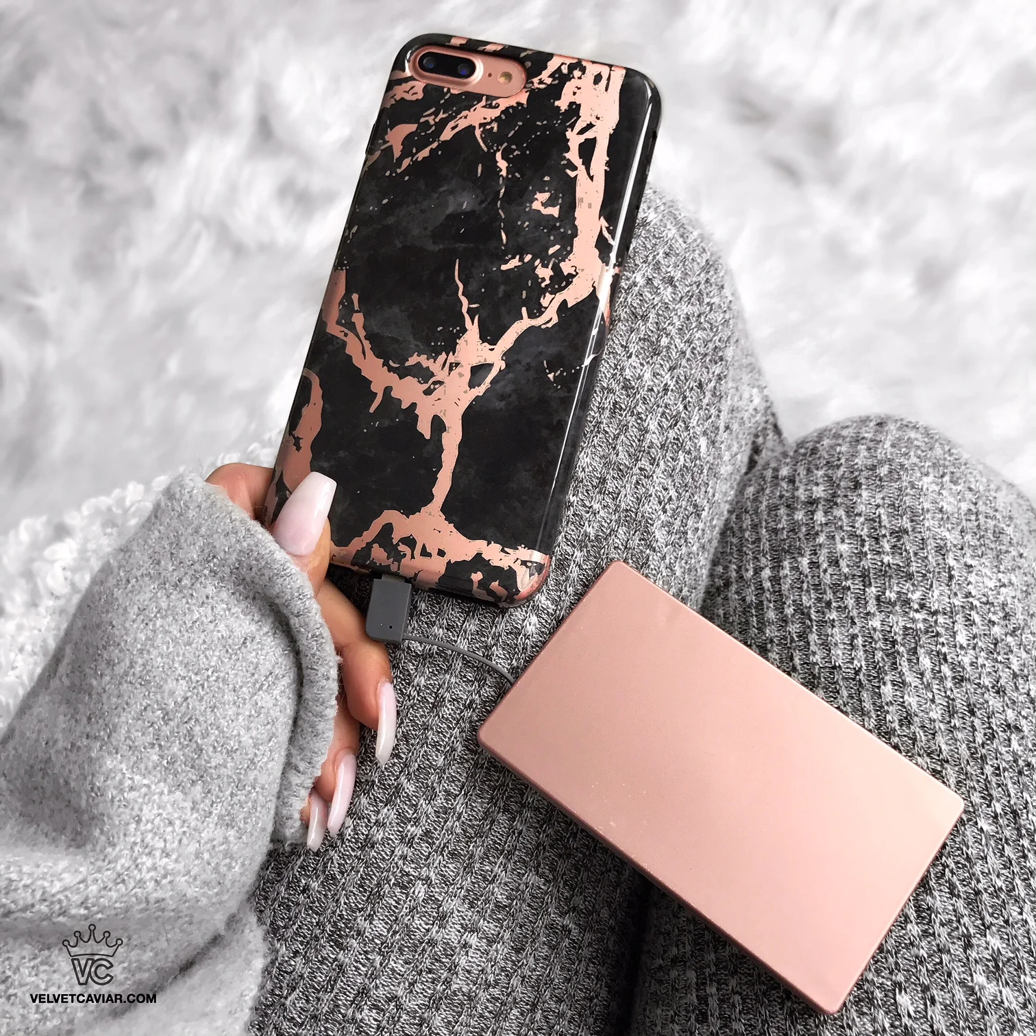 Black Marble Rose Gold Chrome iPhone Case - Image 26