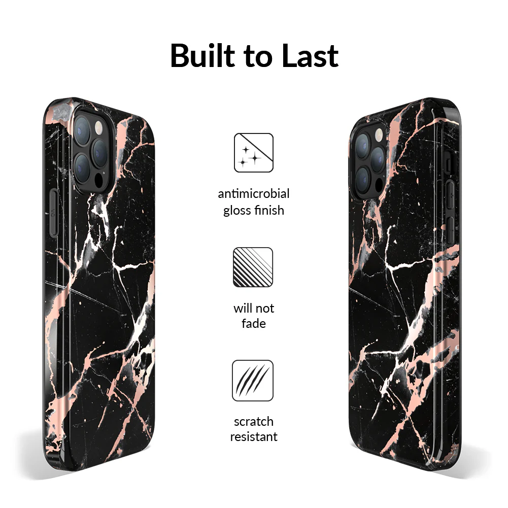 Black Marble Rose Gold Chrome iPhone Case - Image 64