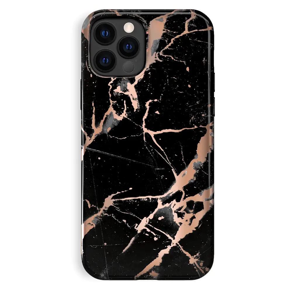 Black Marble Rose Gold Chrome iPhone Case - Image 82