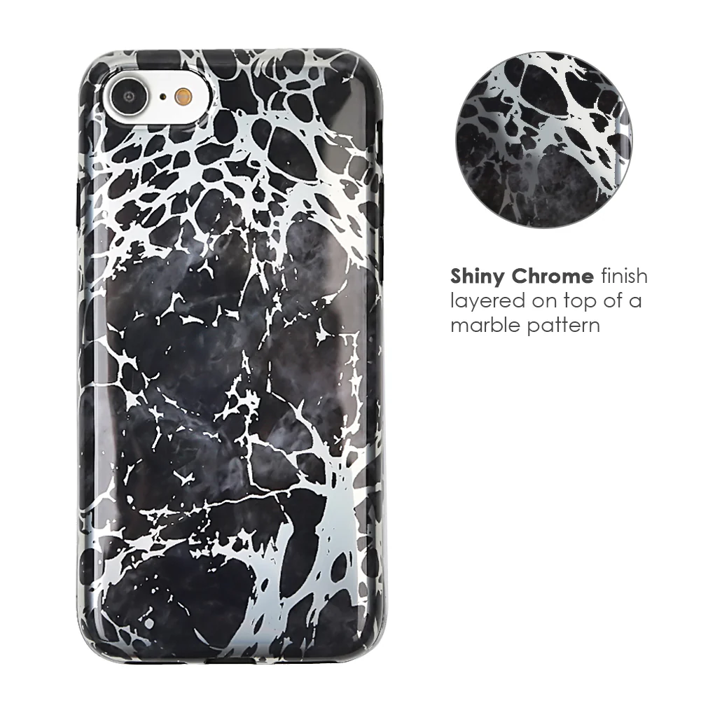 Black Marble Silver Chrome iPhone Case - Image 5