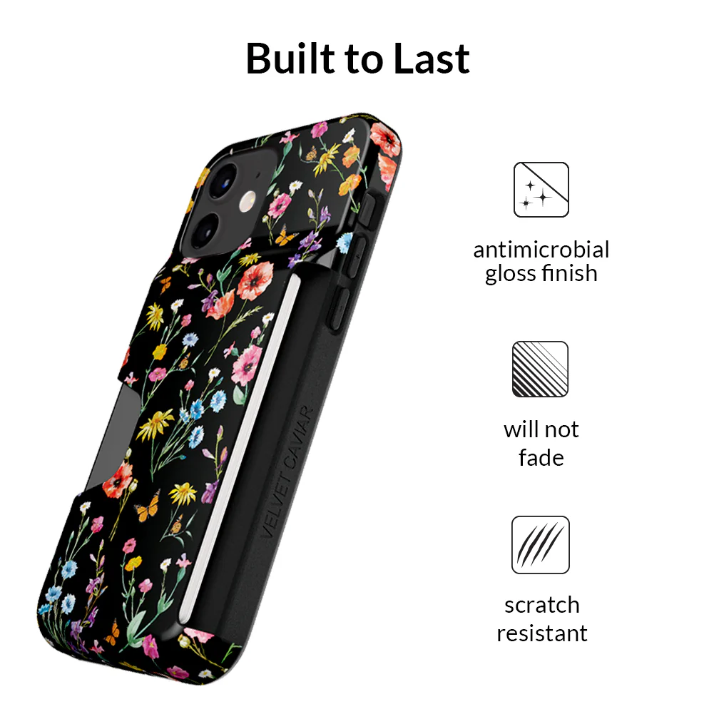 Black Wildflower iPhone Wallet Case - Image 80