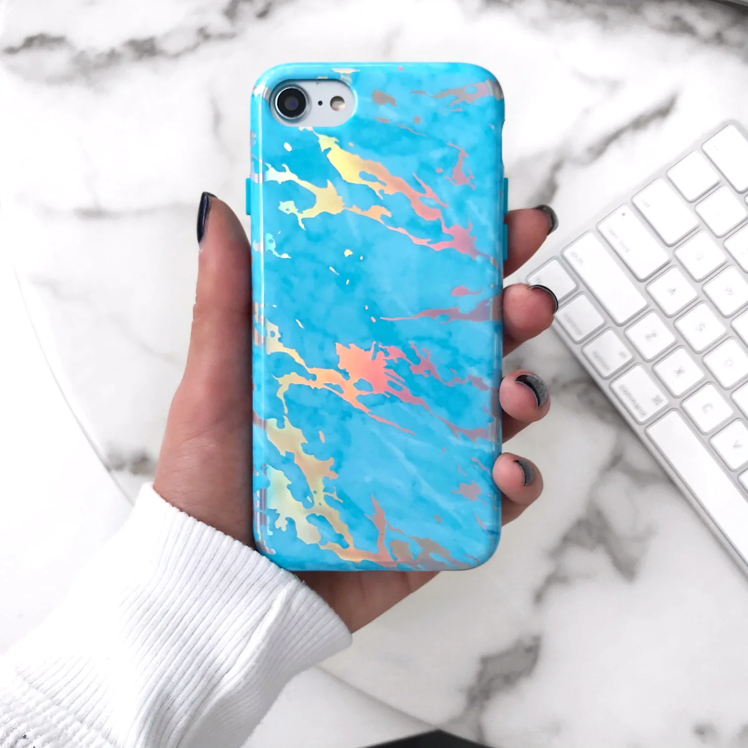Blue Marble Holo Chrome iPhone Case - Image 38