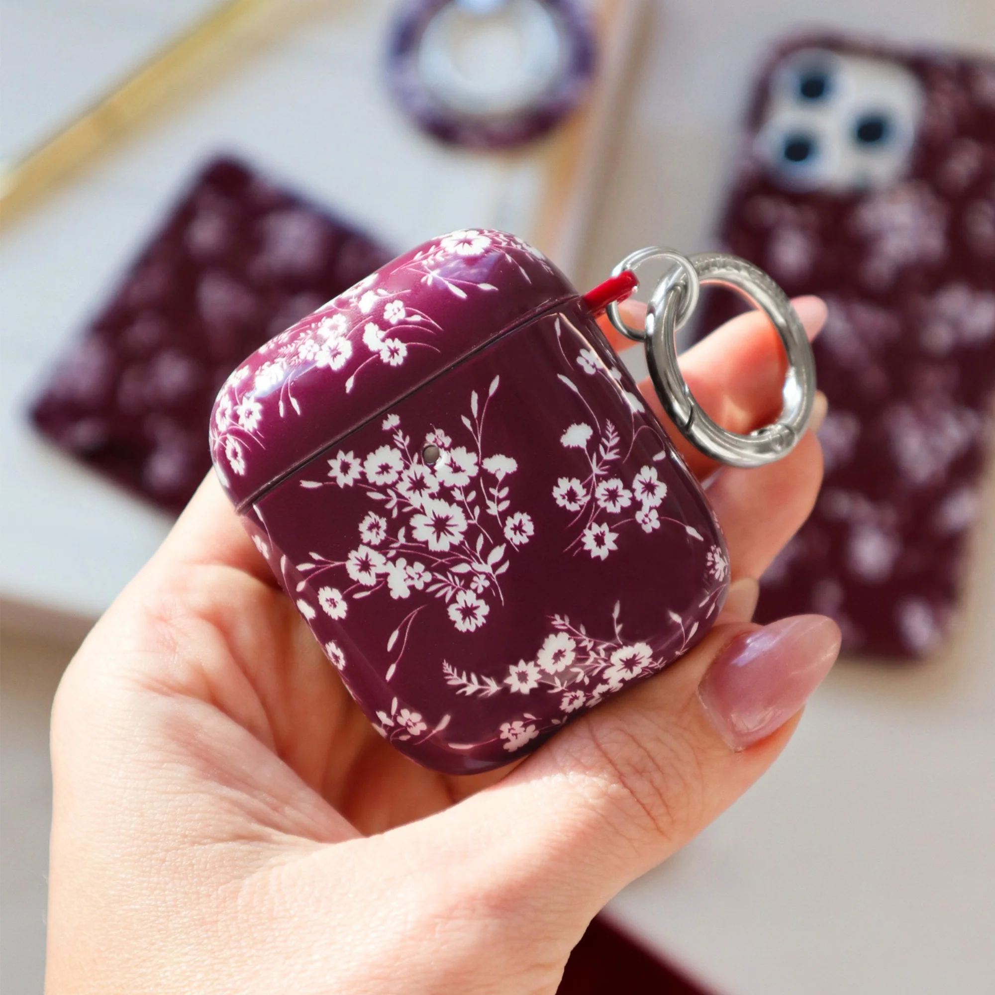 French Burgundy Floral AirPod Case - Image 15
