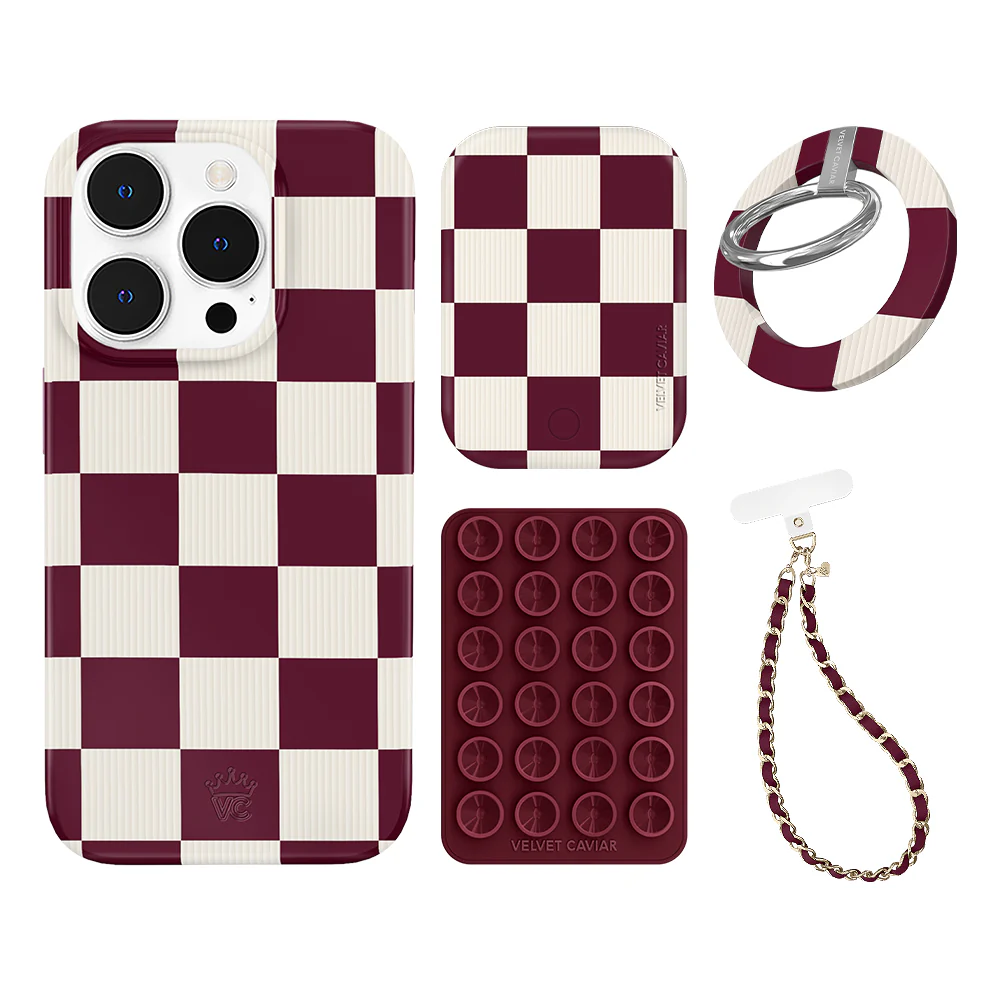 Burgundy Vibe Checkered iPhone Bundle Set - Grip - Image 11