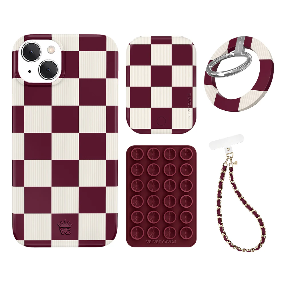 Burgundy Vibe Checkered iPhone Bundle Set - Grip - Image 6