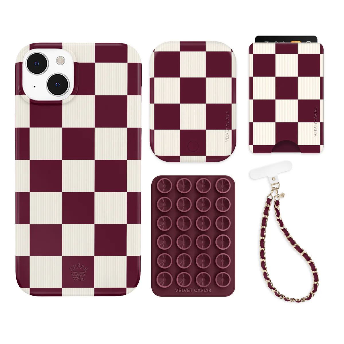 Burgundy Vibe Checkered iPhone Bundle Set - Wallet - Image 9