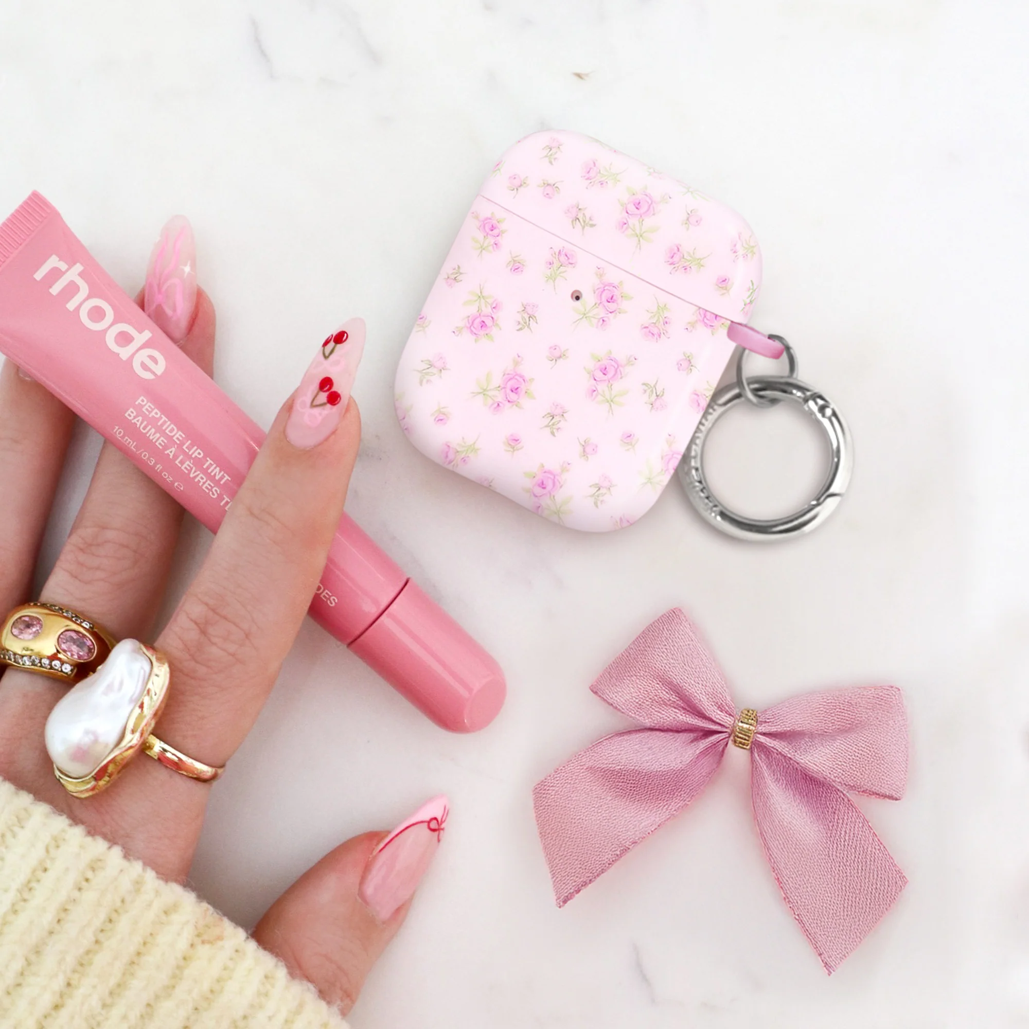 Dainty Pink Floral AirPod Case - Image 12