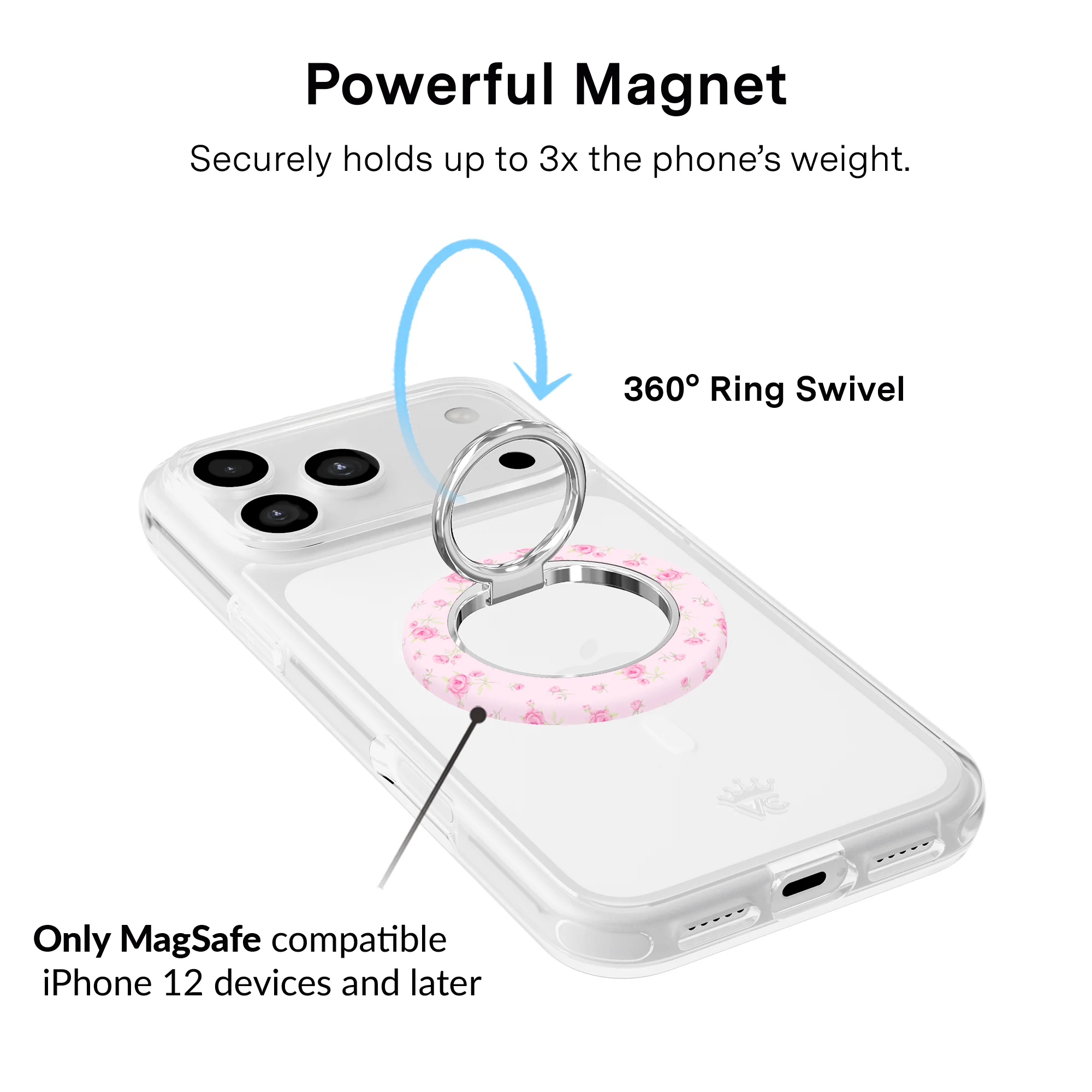 Dainty Pink Floral MagSafe Grip Ring - Image 3