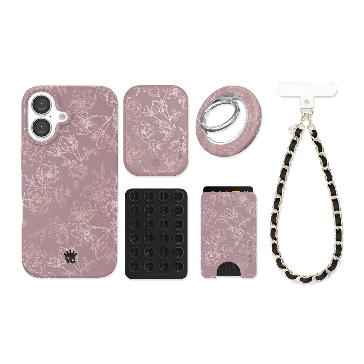 Dusty Rose Chrome Floral iPhone Bundle Set - Image 20