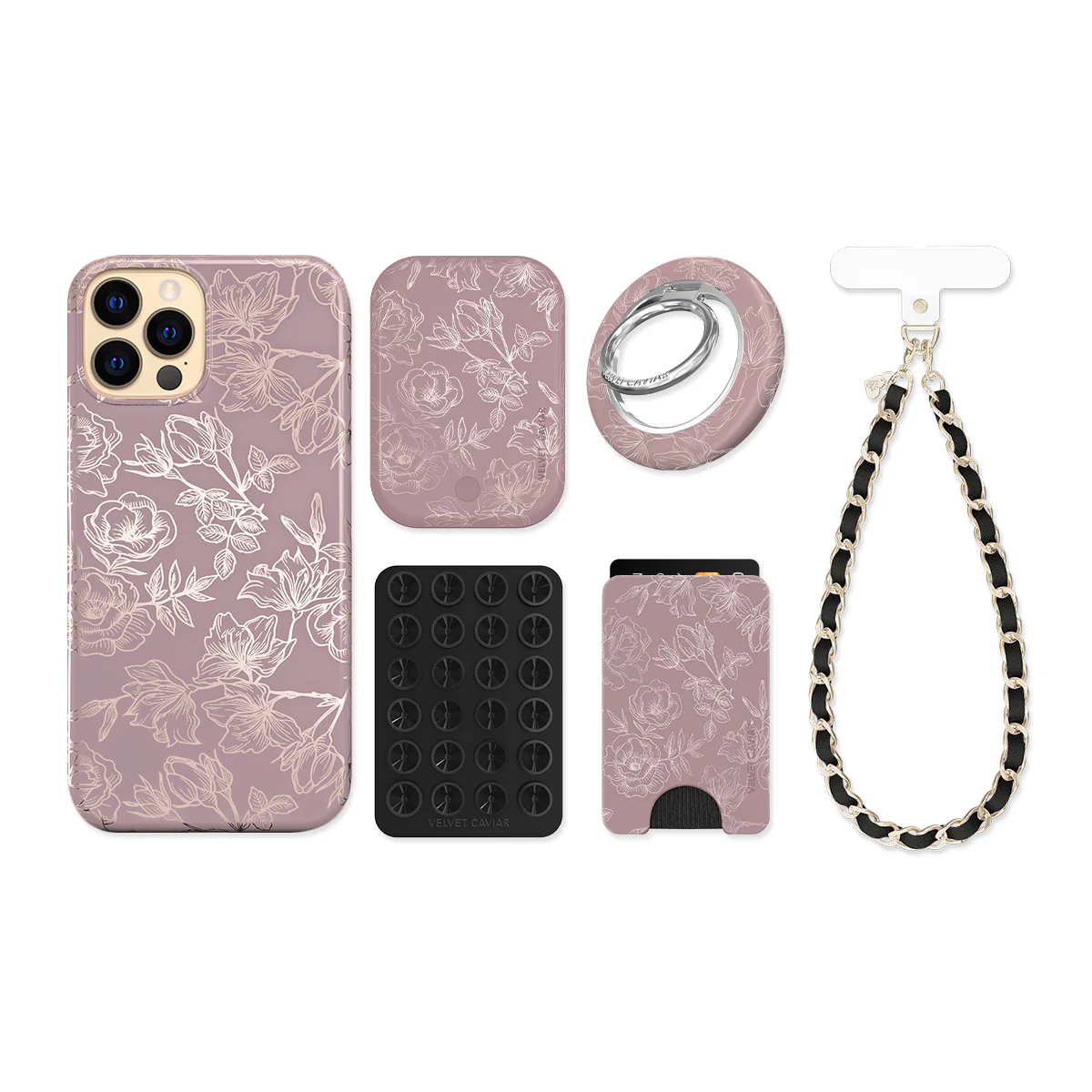 Dusty Rose Chrome Floral iPhone Bundle Set - Image 7