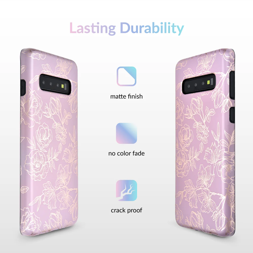 Dusty Rose Chrome Floral Samsung Galaxy Case - Image 35