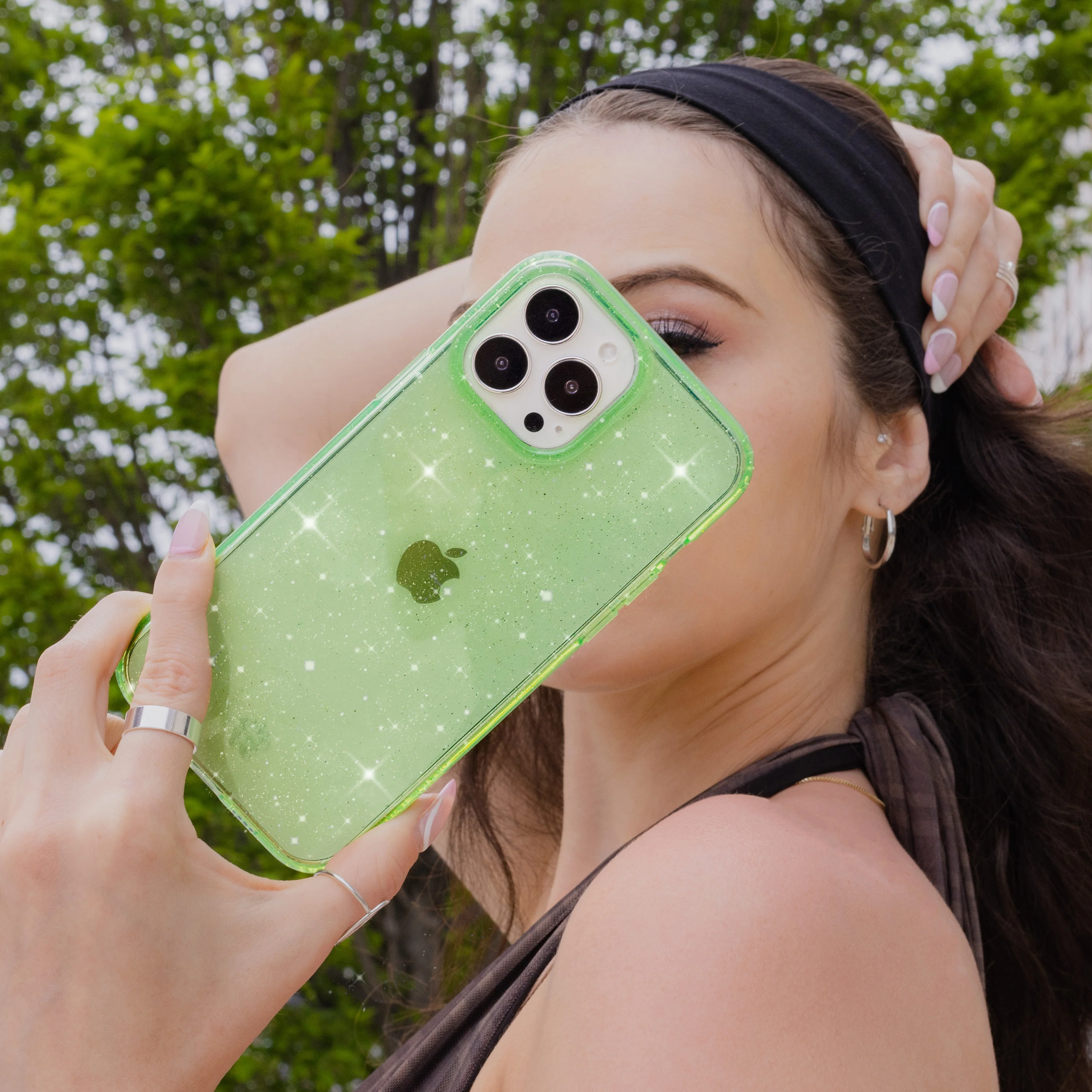 Lime Stardust Glitter iPhone Case - Image 50