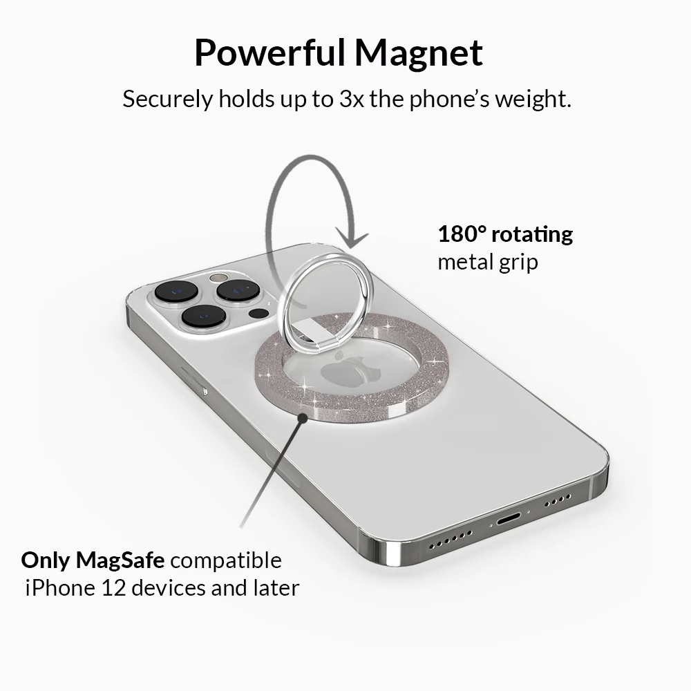 Grey Stardust Glitter MagSafe Grip Ring - Image 3