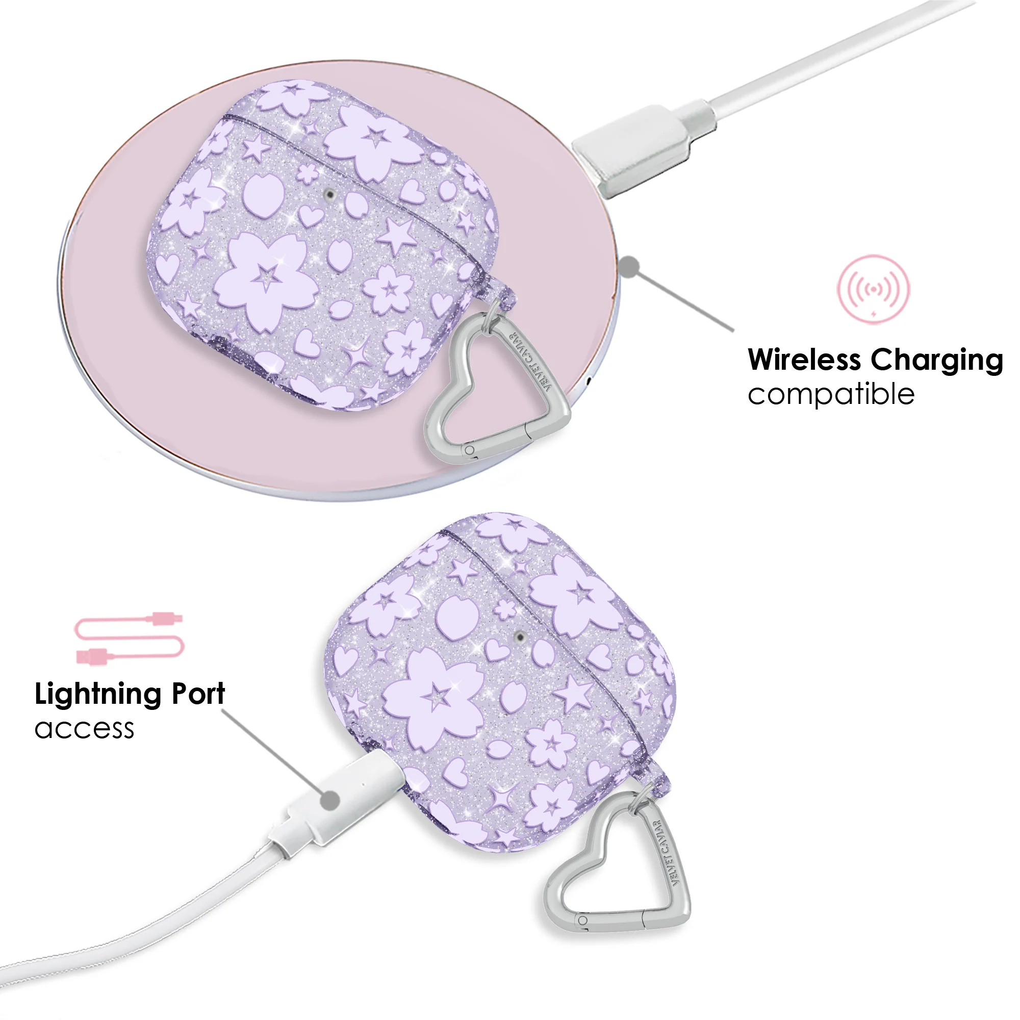 Lavender Cherry Blossom Glitter AirPod Case - Image 10