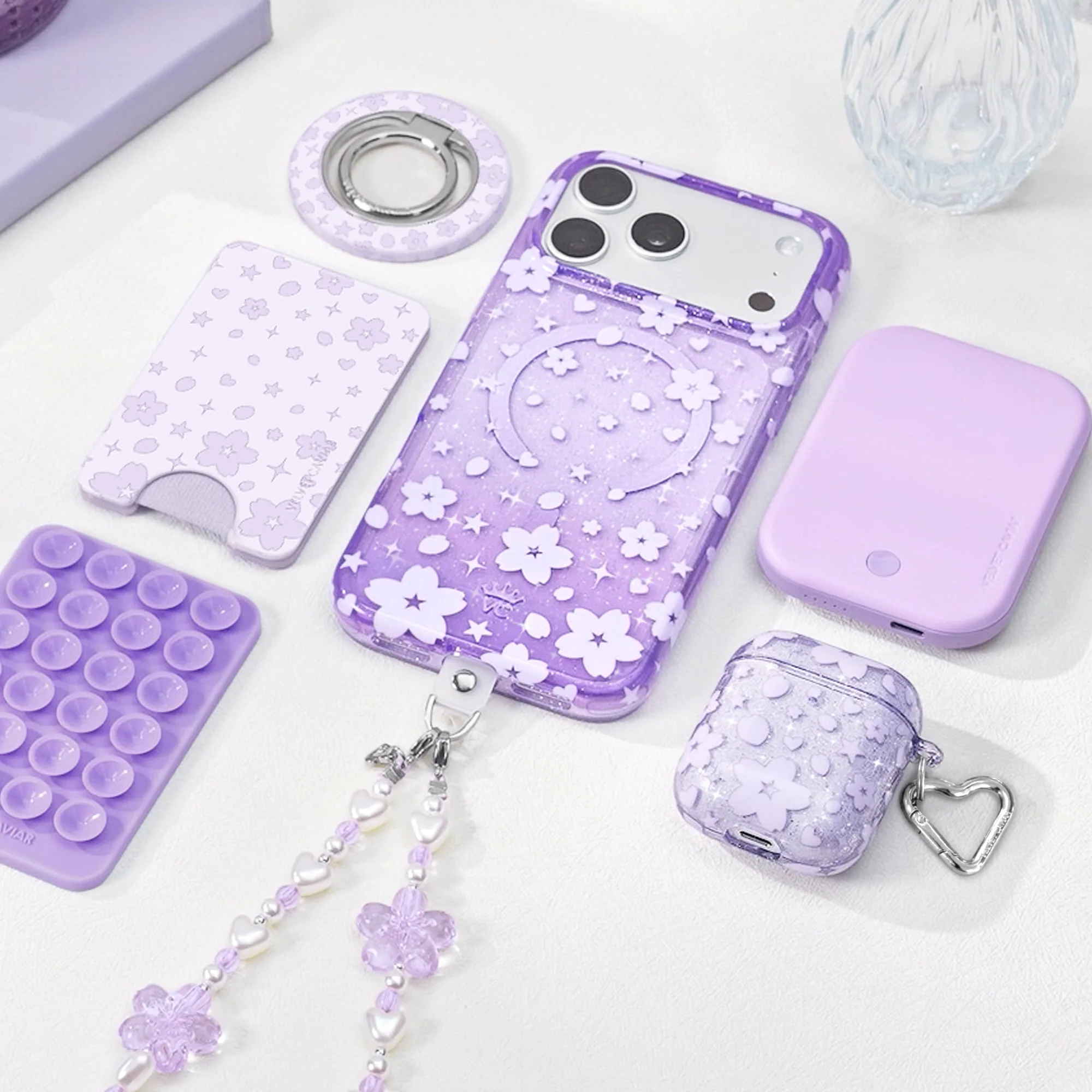 Lavender Cherry Blossom Glitter AirPod Case - Image 12