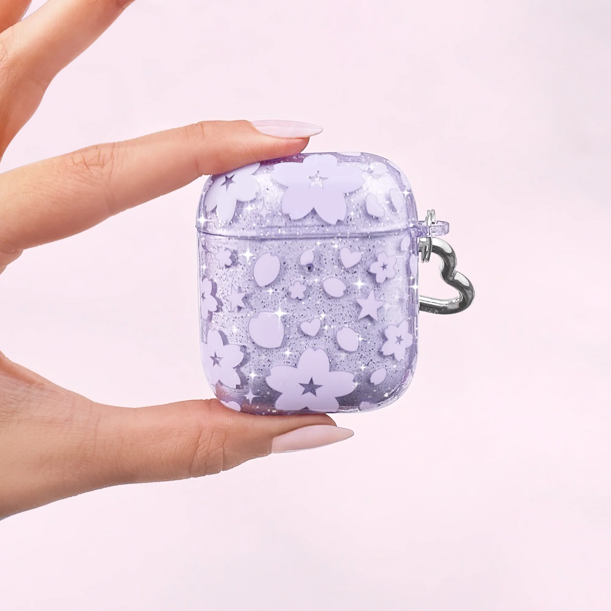 Lavender Cherry Blossom Glitter AirPod Case - Image 20