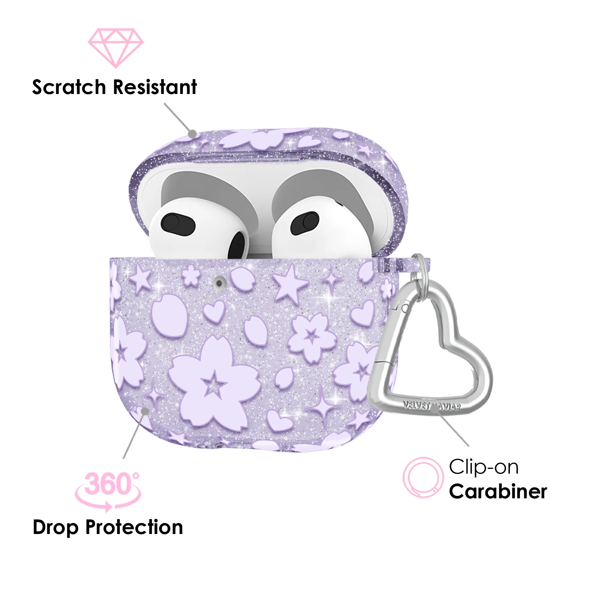 Lavender Cherry Blossom Glitter AirPod Case - Image 21