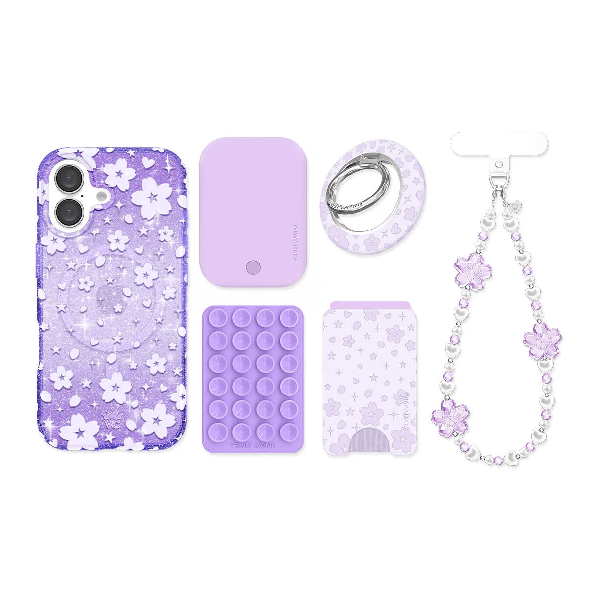 Lavender Cherry Blossom Glitter iPhone Bundle Set - Image 57