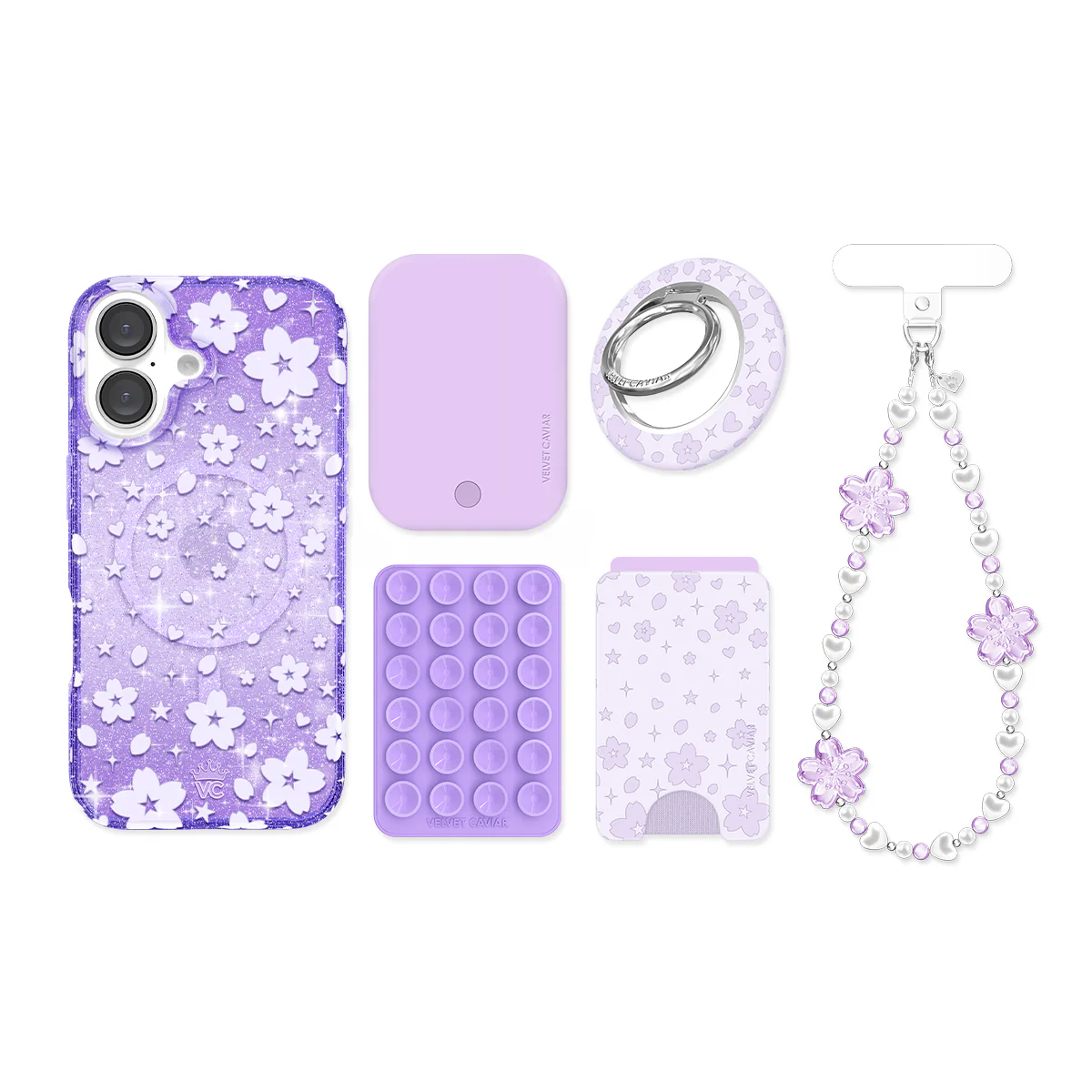 Lavender Cherry Blossom Glitter iPhone Bundle Set - Image 78