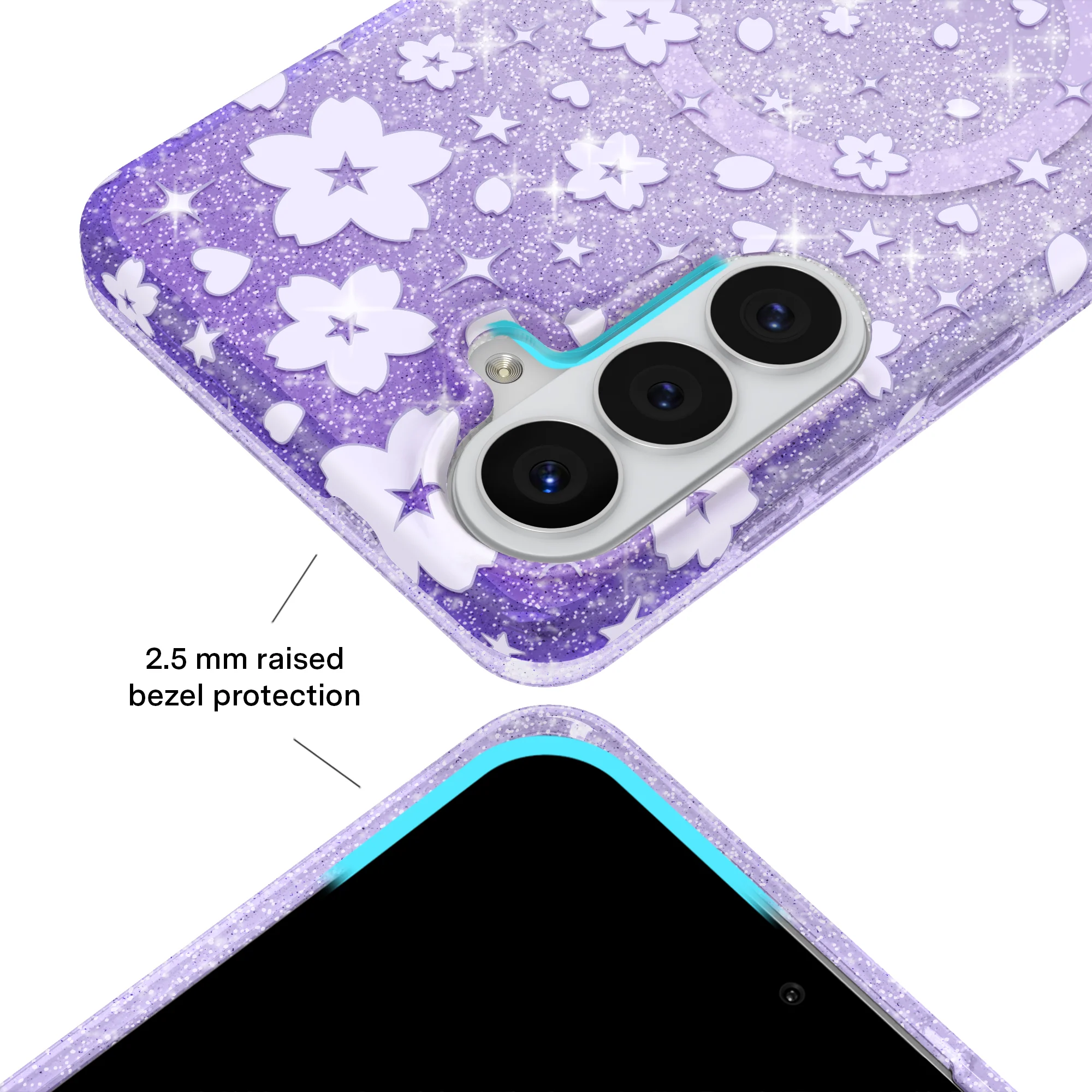 Lavender Cherry Blossom Glitter Samsung Case - Image 12