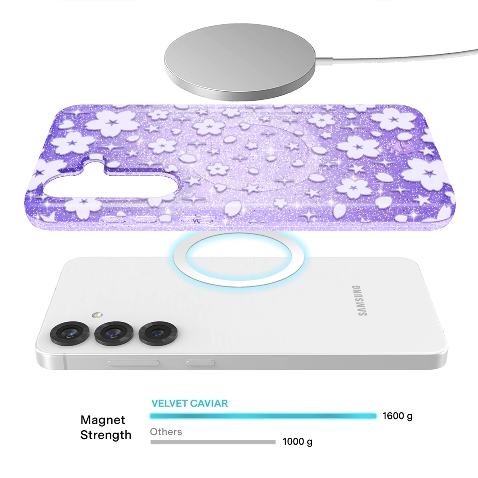 Lavender Cherry Blossom Glitter Samsung Case - Image 23