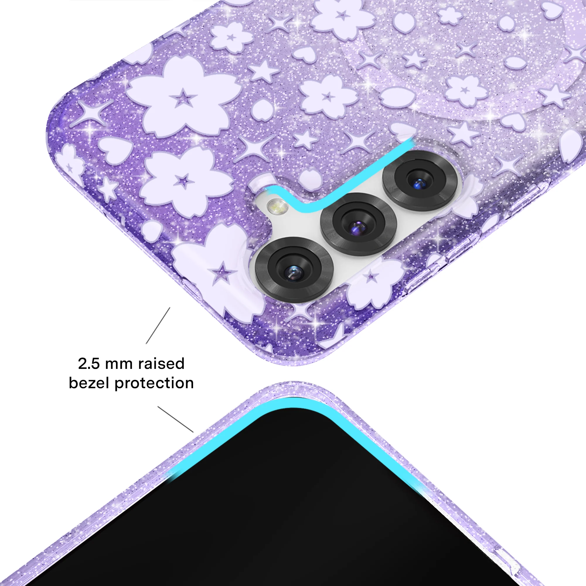Lavender Cherry Blossom Glitter Samsung Case - Image 27