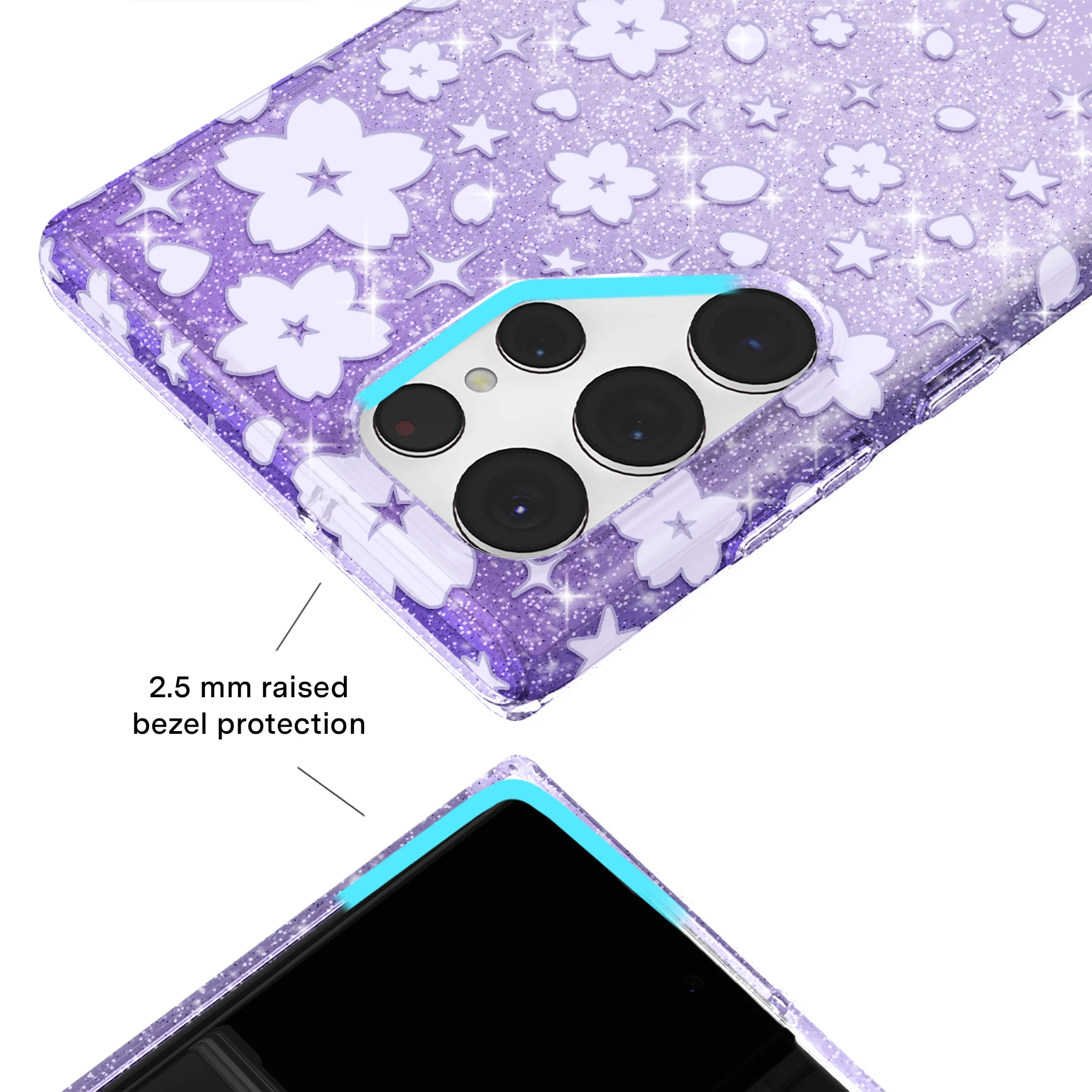 Lavender Cherry Blossom Glitter Samsung Case - Image 47