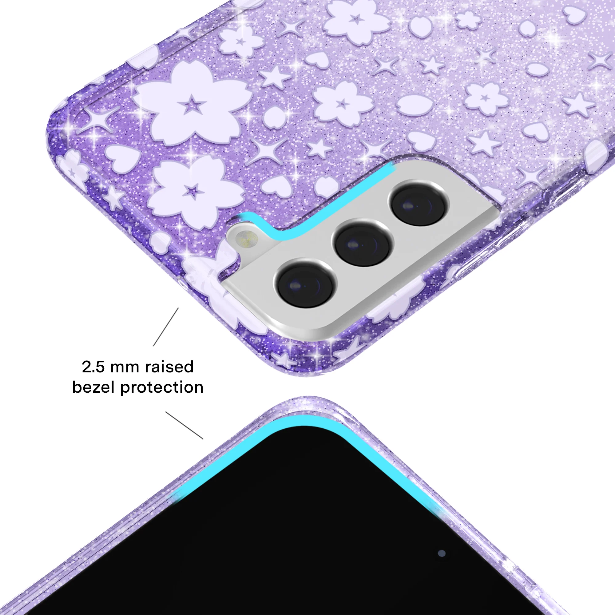 Lavender Cherry Blossom Glitter Samsung Case - Image 52
