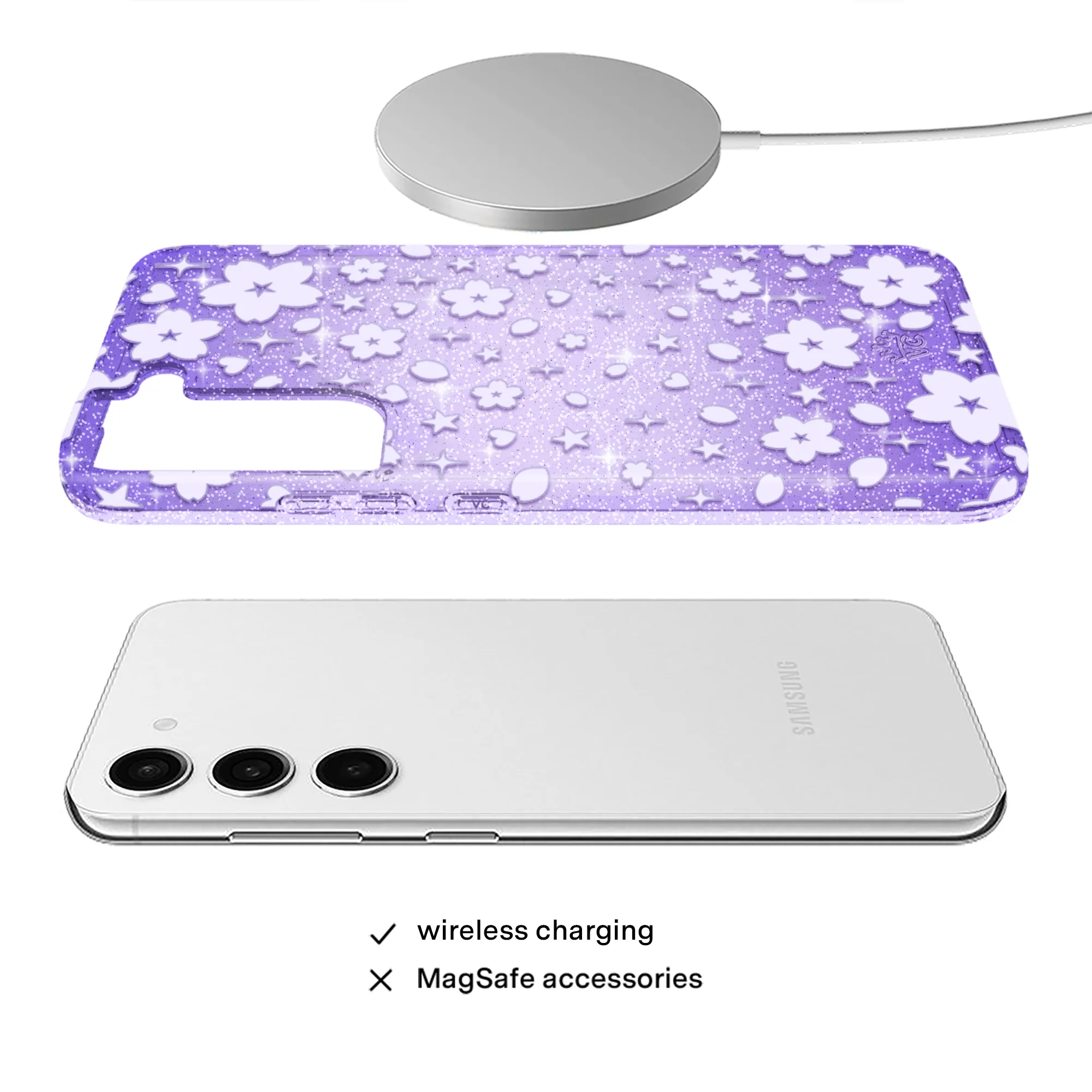Lavender Cherry Blossom Glitter Samsung Case - Image 58