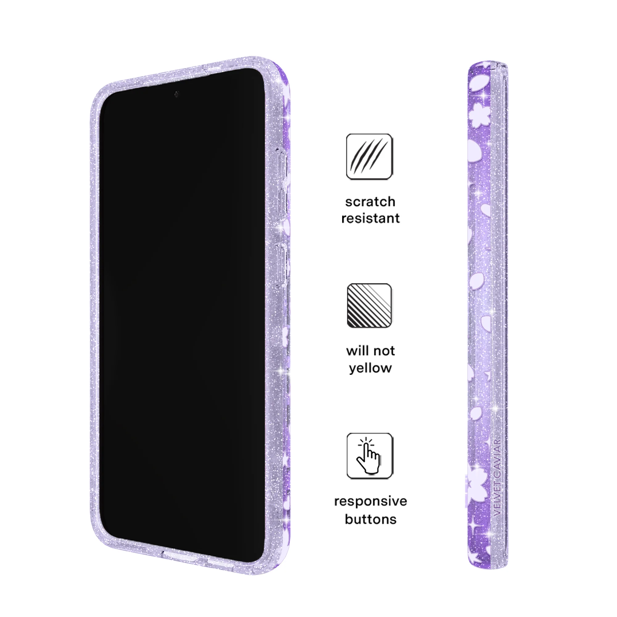 Lavender Cherry Blossom Glitter Samsung Case - Image 75