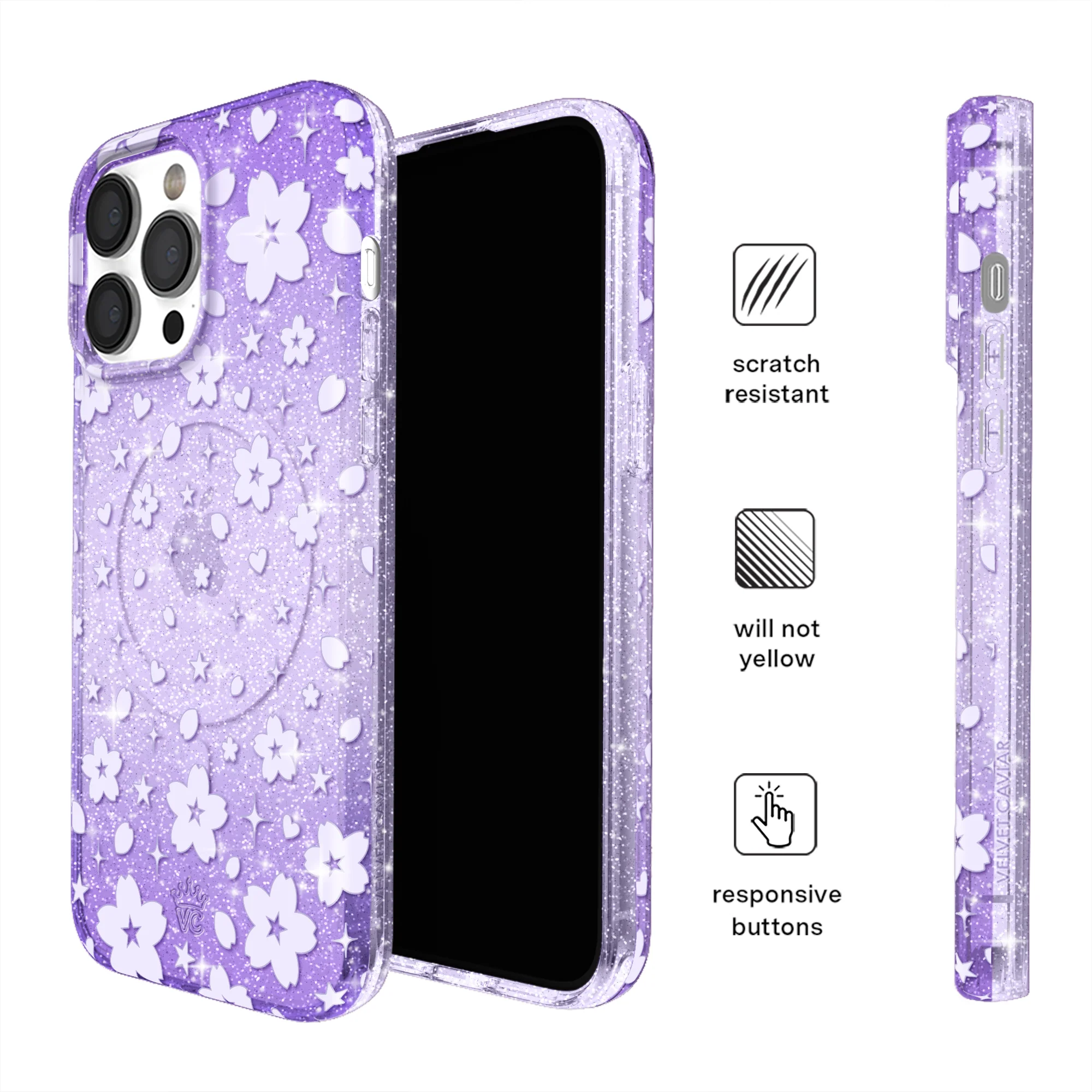 Lavender Cherry Blossom Glitter iPhone Case - Image 10