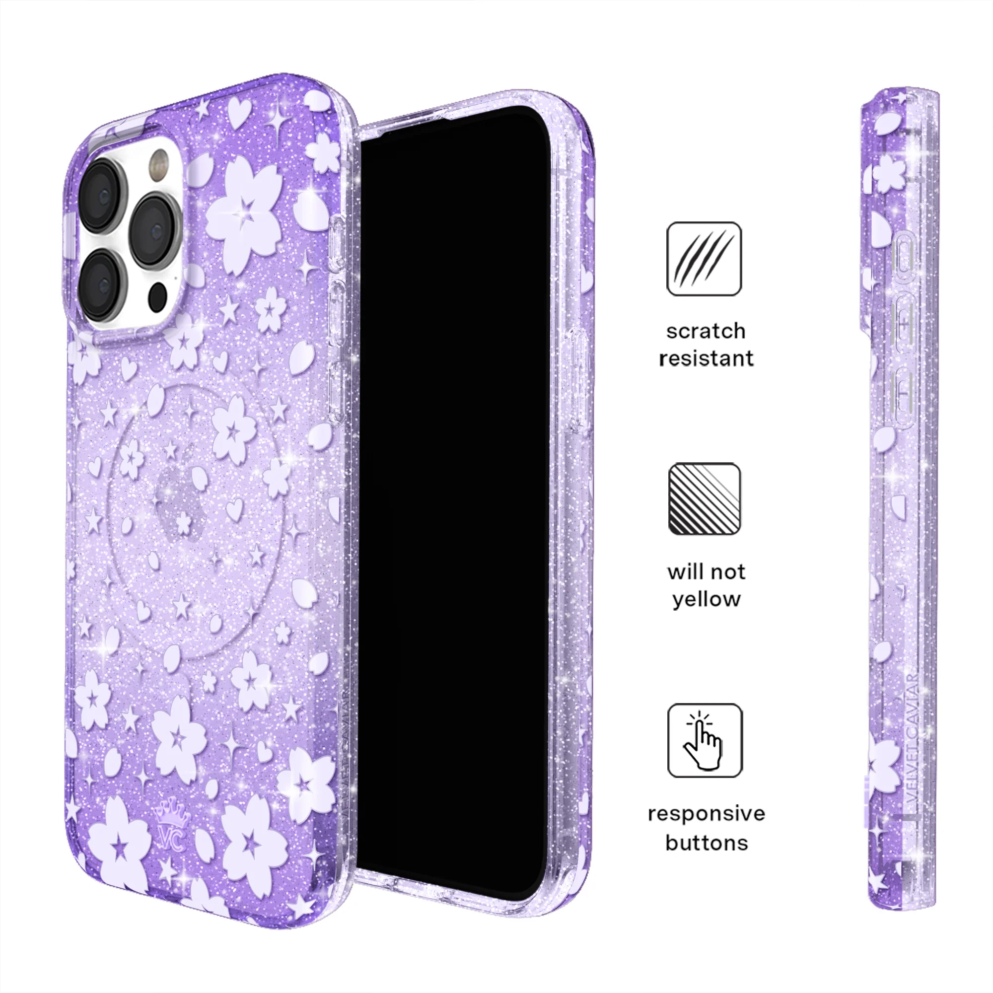 Lavender Cherry Blossom Glitter iPhone Case - Image 30