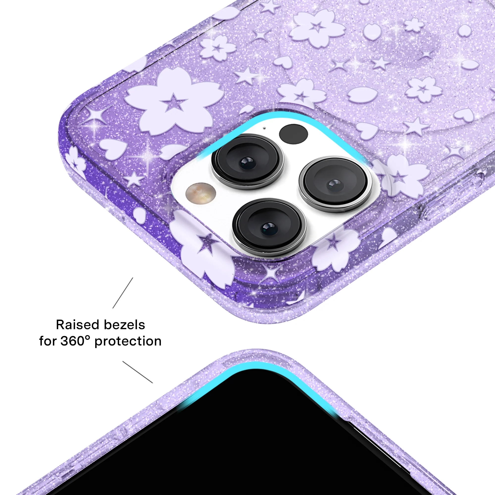 Lavender Cherry Blossom Glitter iPhone Case - Image 33