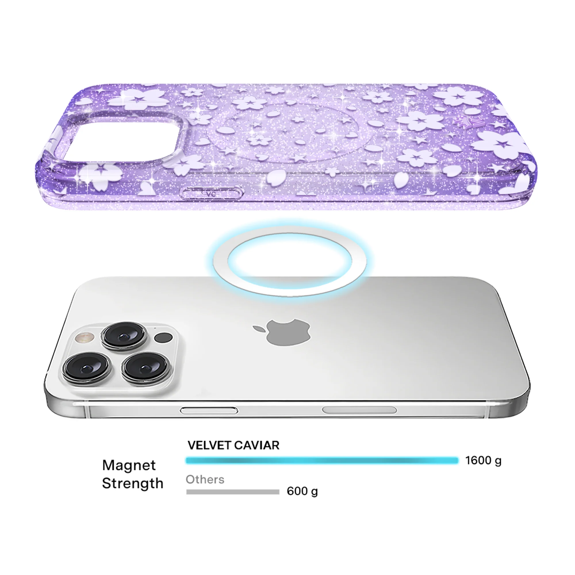 Lavender Cherry Blossom Glitter iPhone Case - Image 34