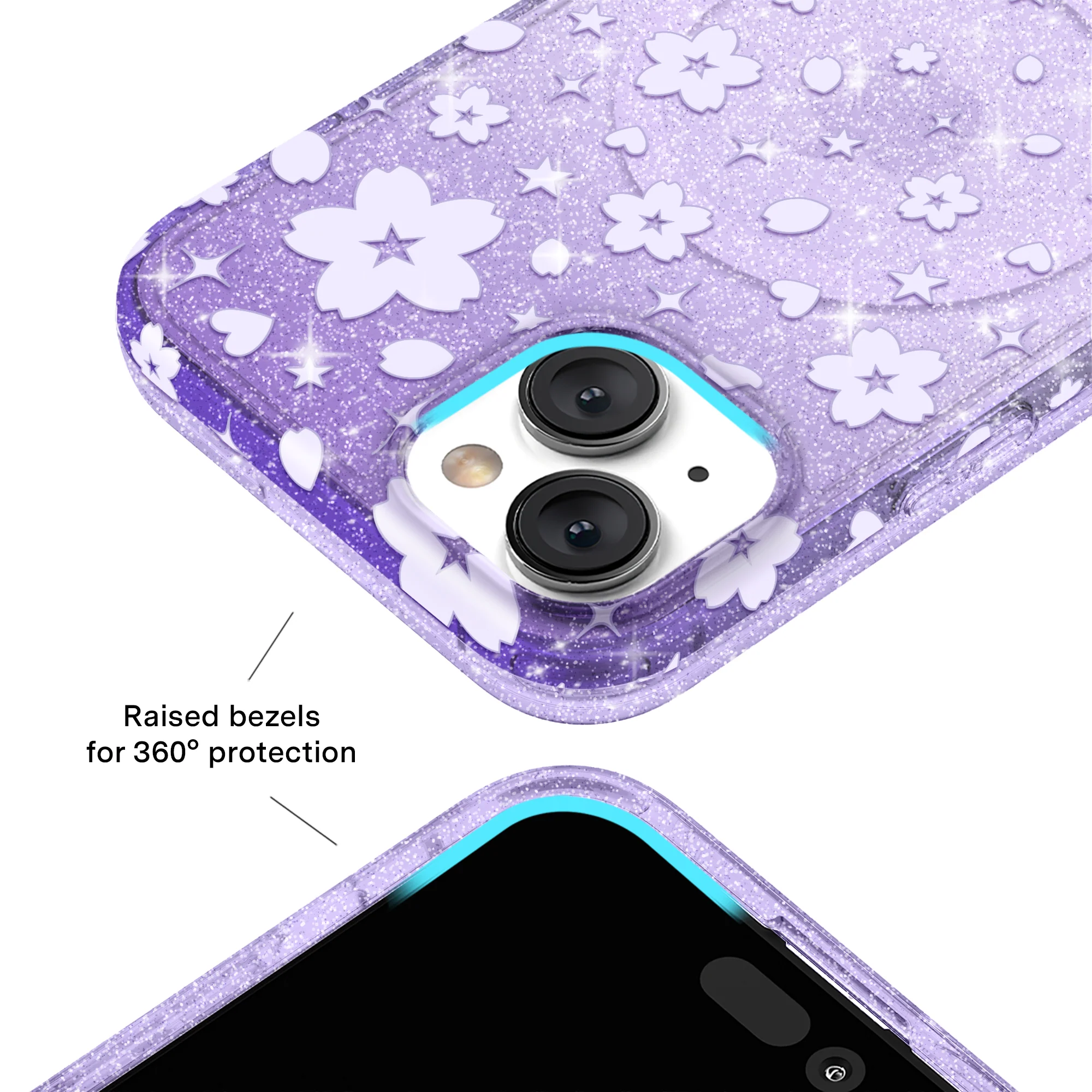Lavender Cherry Blossom Glitter iPhone Case - Image 38