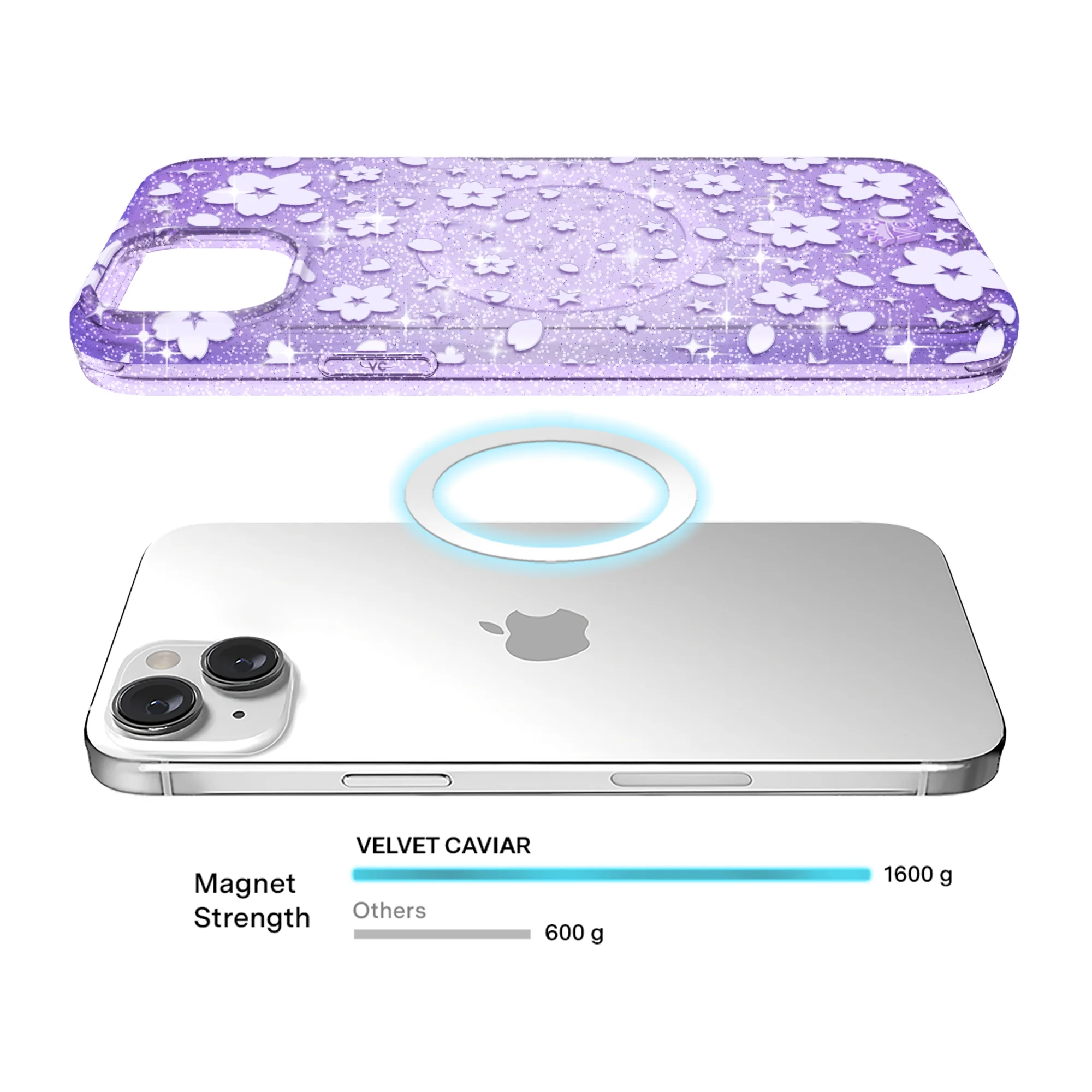 Lavender Cherry Blossom Glitter iPhone Case - Image 39
