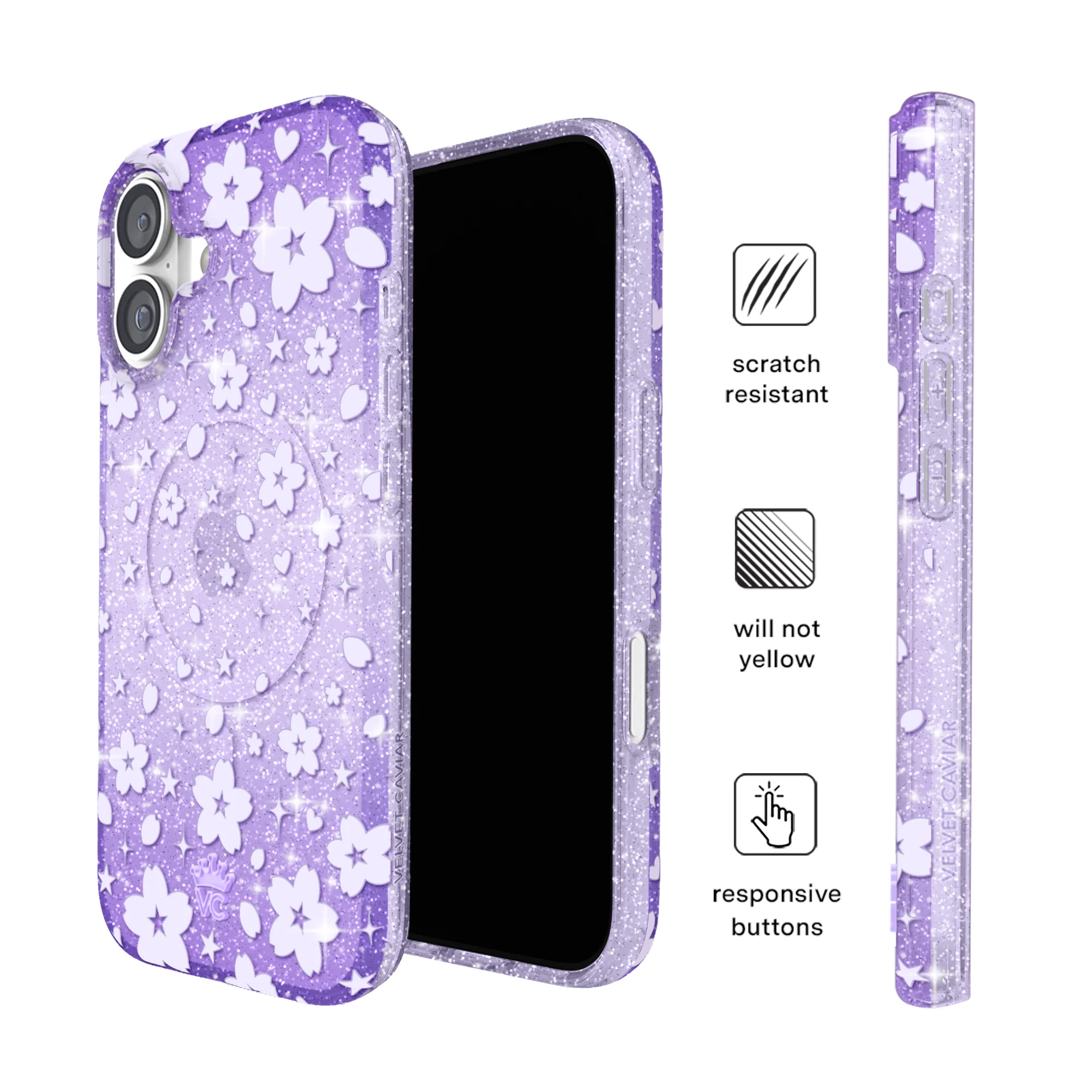 Lavender Cherry Blossom Glitter iPhone Case - Image 45