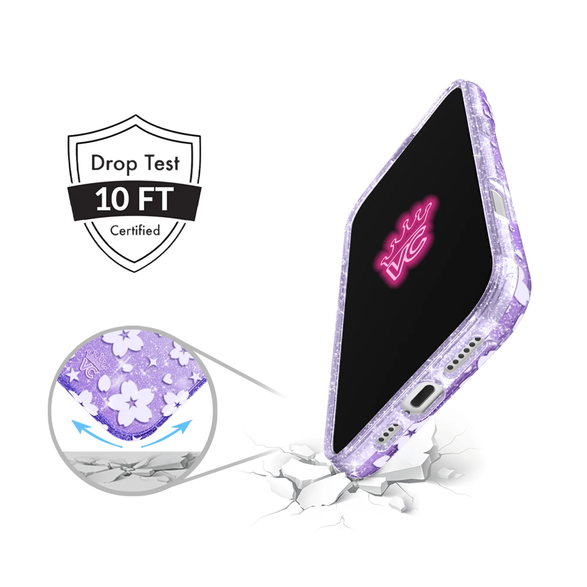 Lavender Cherry Blossom Glitter iPhone Case - Image 52