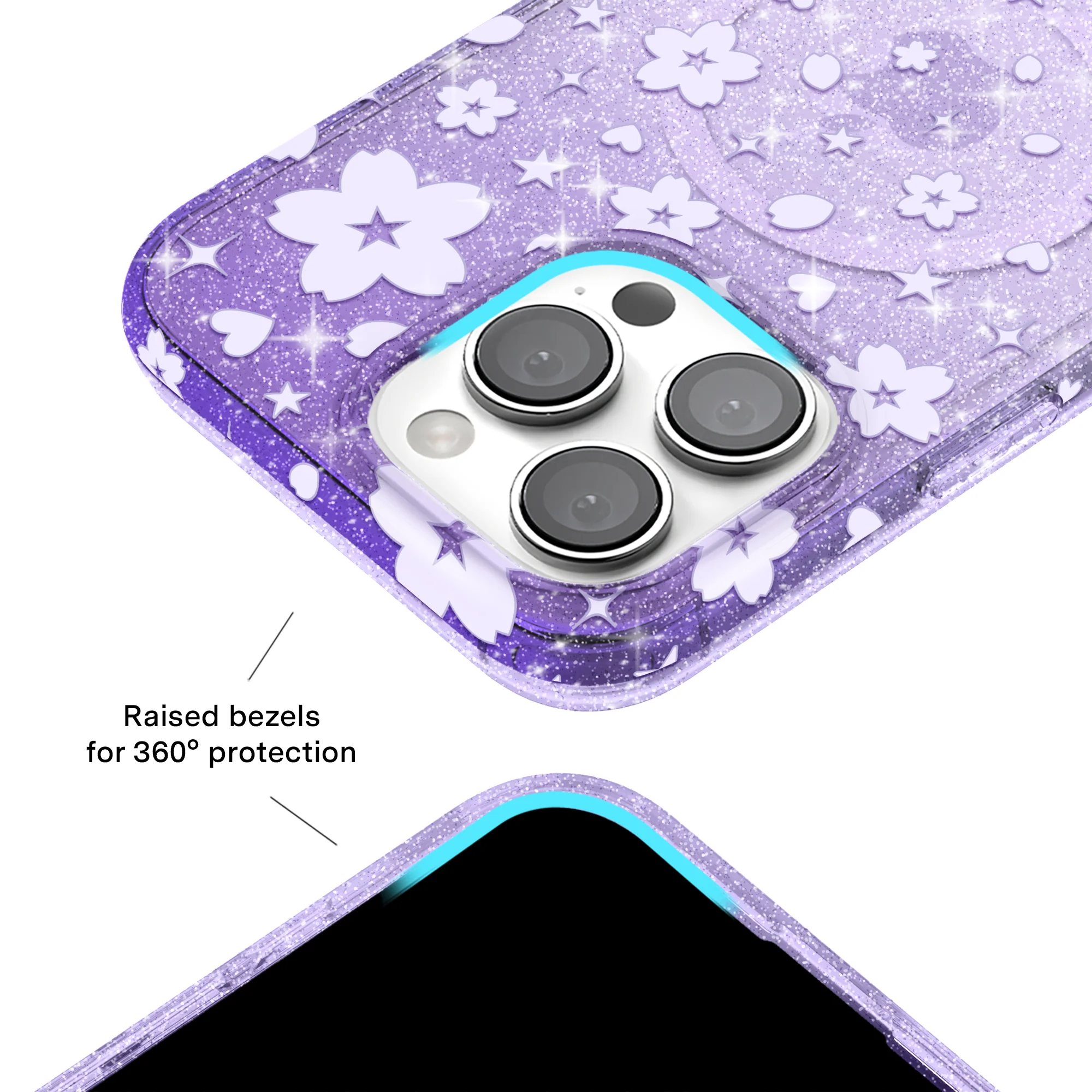 Lavender Cherry Blossom Glitter iPhone Case - Image 53
