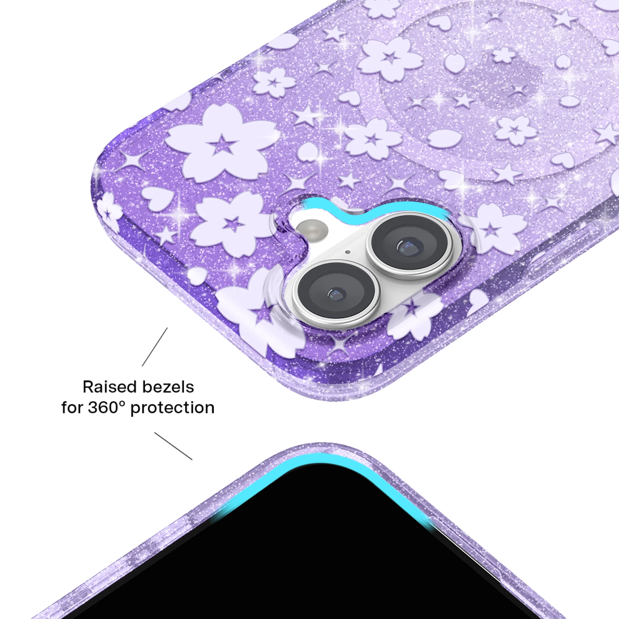 Lavender Cherry Blossom Glitter iPhone Case - Image 58