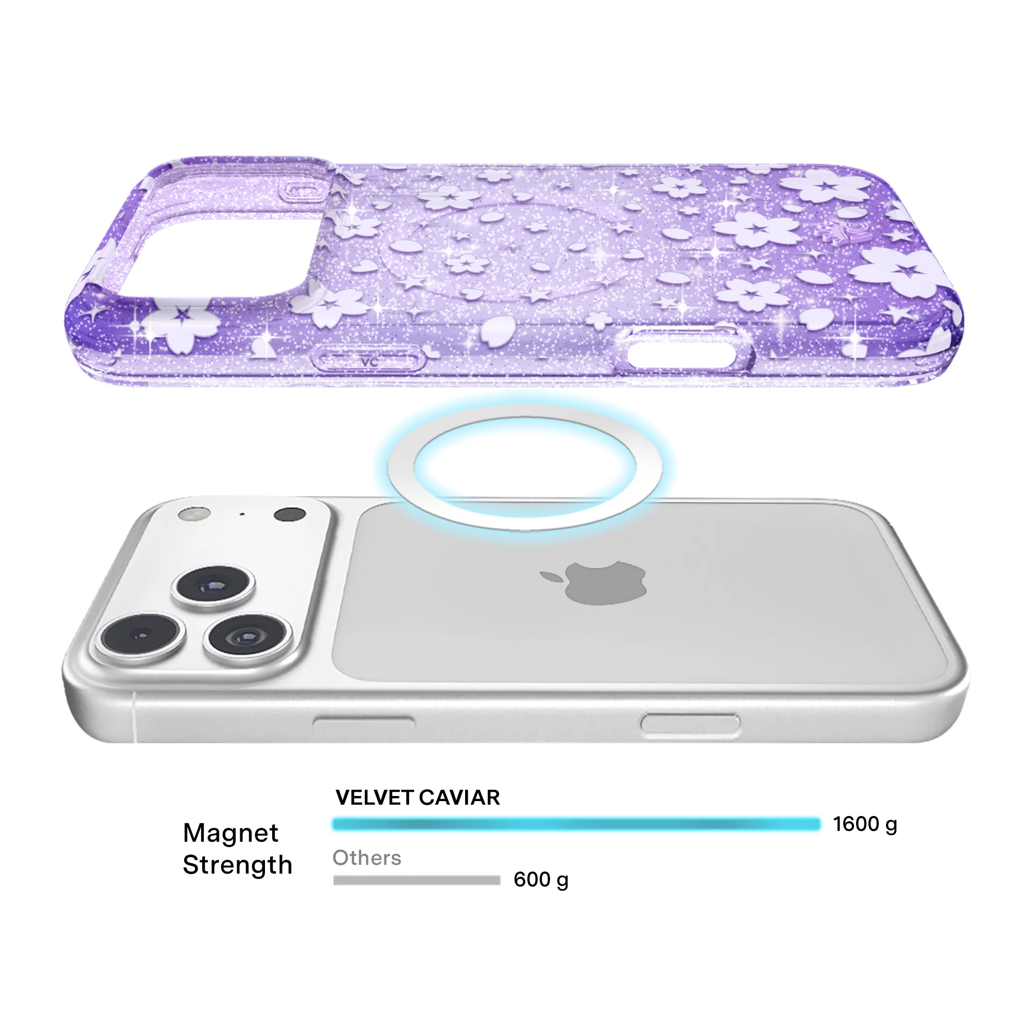 Lavender Cherry Blossom Glitter iPhone Case - Image 69