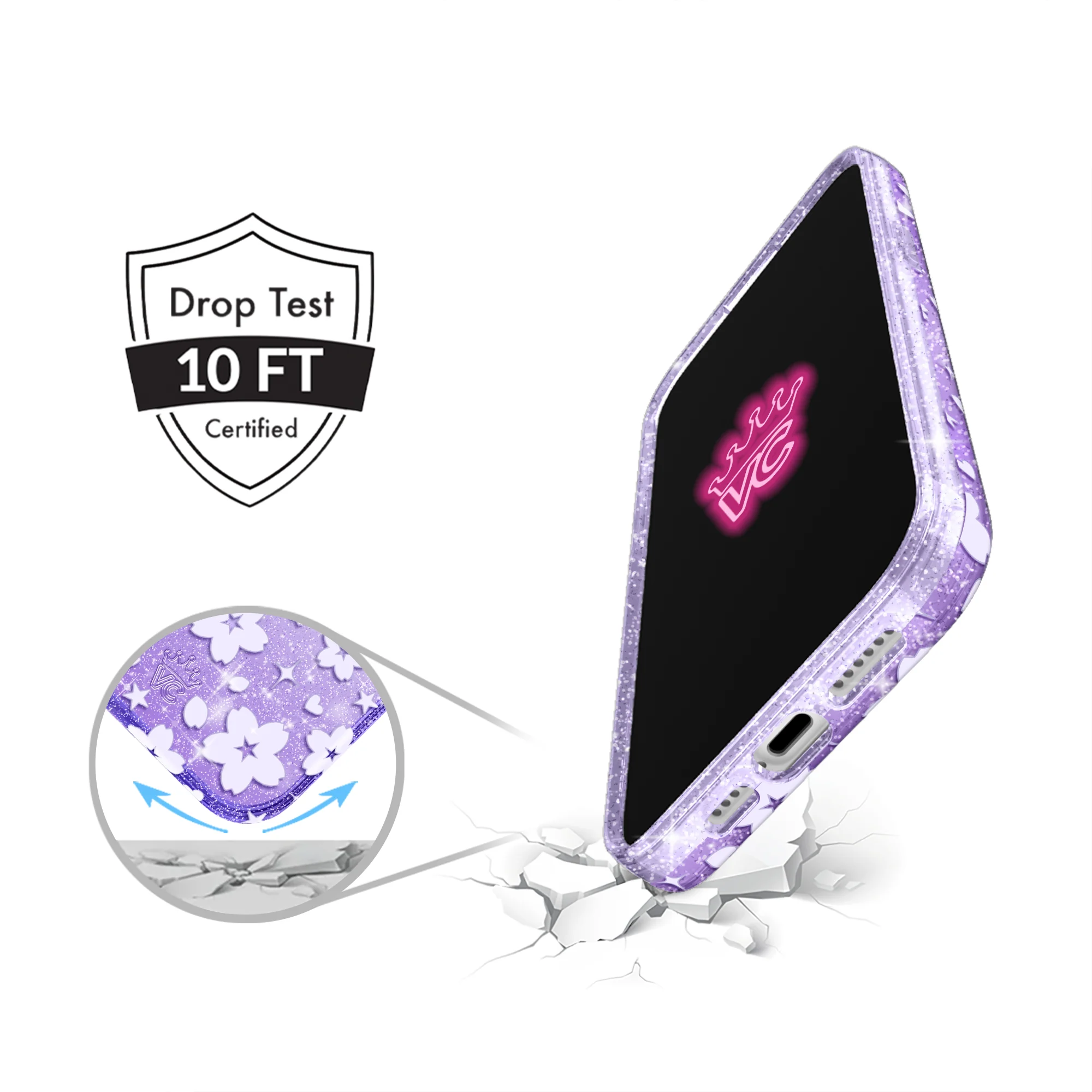 Lavender Cherry Blossom Glitter iPhone Case - Image 7