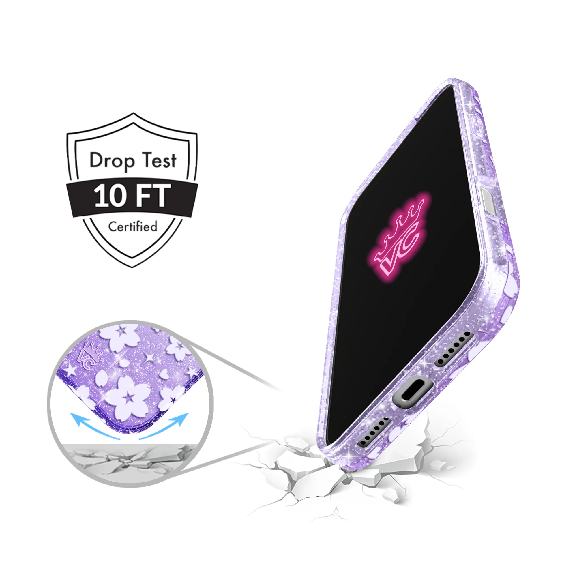 Lavender Cherry Blossom Glitter iPhone Case - Image 72