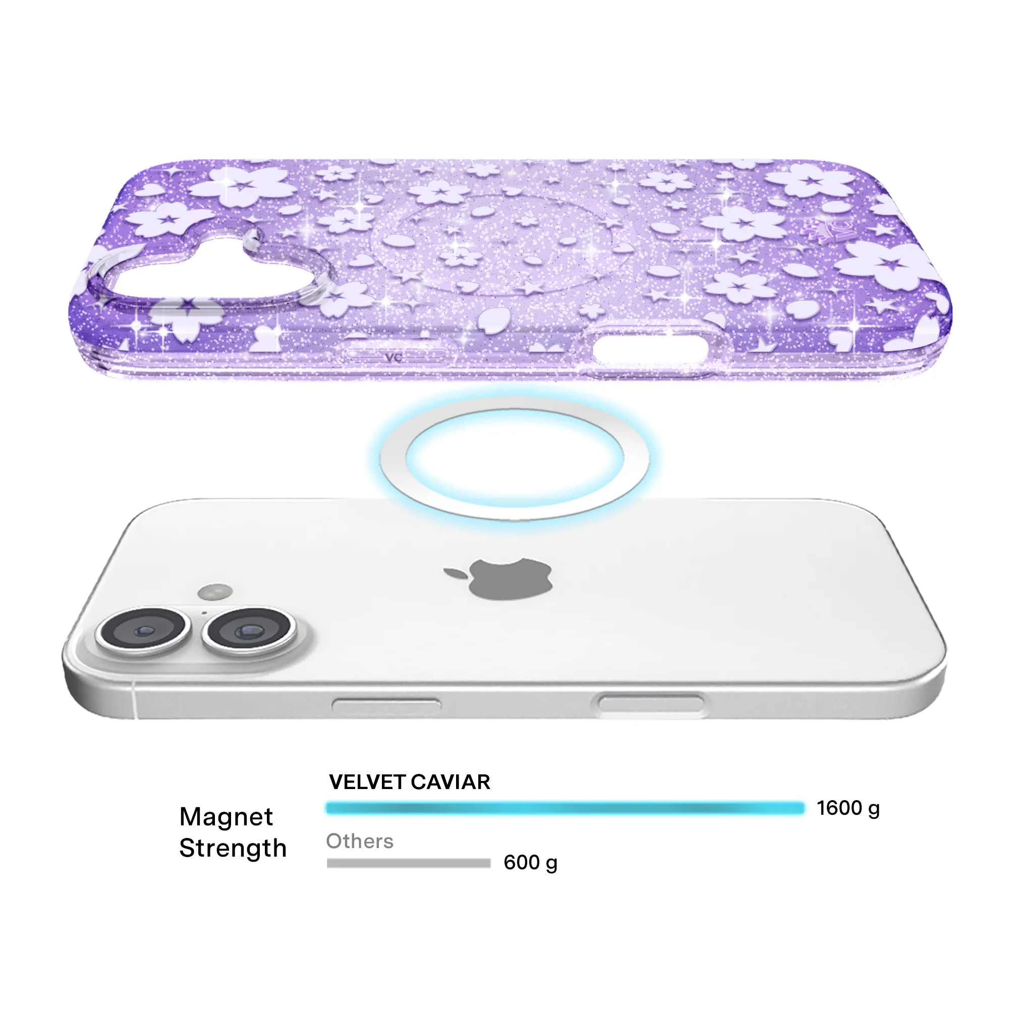 Lavender Cherry Blossom Glitter iPhone Case - Image 79