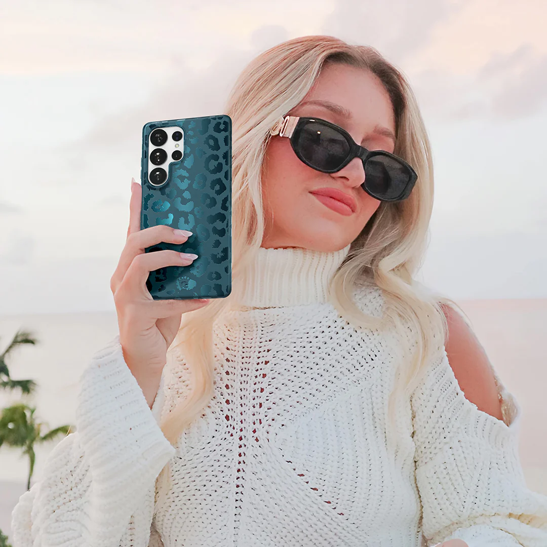 Metallic Navy Leopard Samsung Case - Image 44