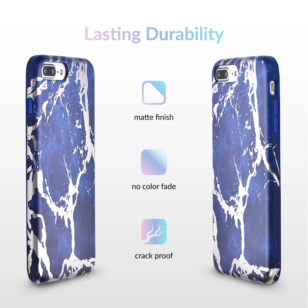 Navy Blue Marble Silver Chrome iPhone Case - Image 22
